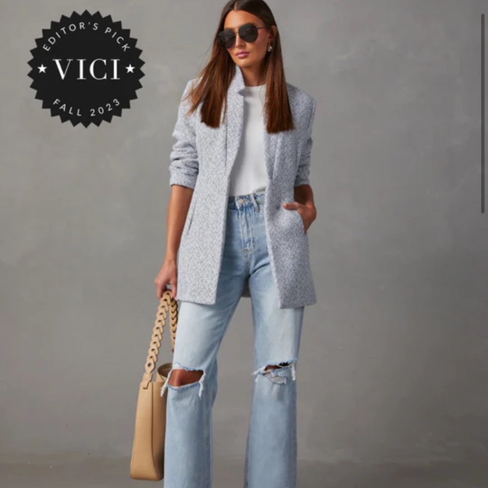 Retro Pocketed Heather Grey Slim Coat - small